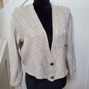 Vintage Oatmeal Cropped 2 Button Cotton Sweater